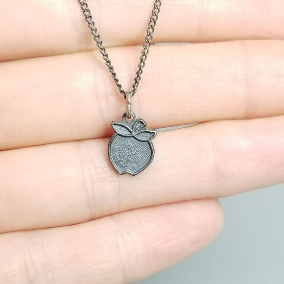 Vintage Tiny Apple Pendant Charm Necklace, Sterling Silver Chain, 16 inches - Picture 1 of 9